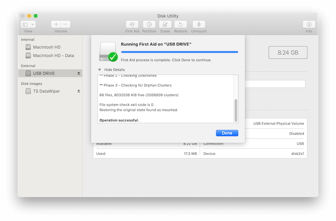 fix unmounted USB flash drive on Mac