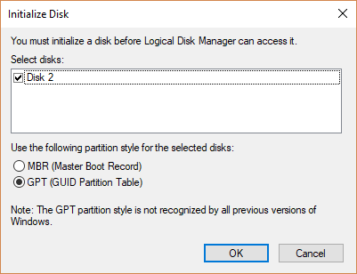 fix disk unknown not initialized