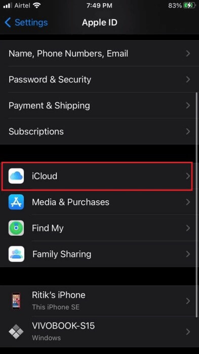 Select iCloud
